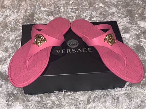 versace pink medusa thong sandals|new versace flat medusa sandals.